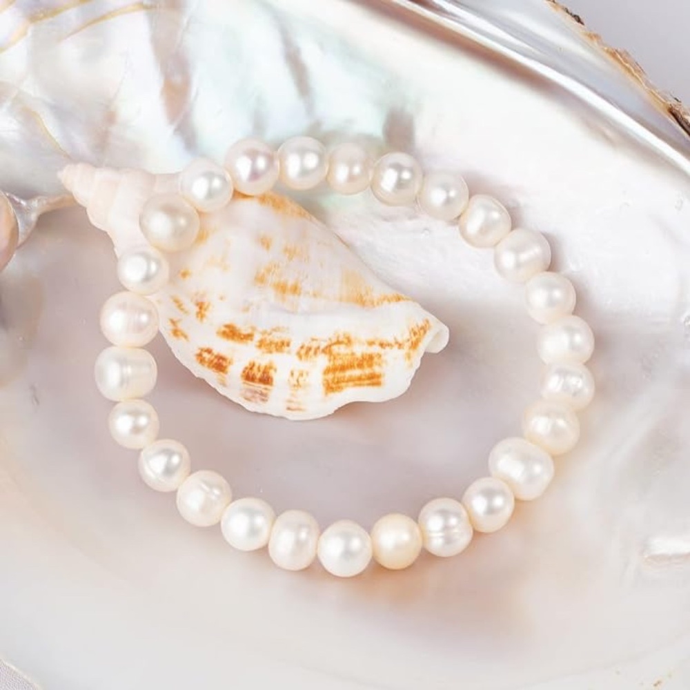 Two White Freshwater Pearl Stretch Bracelets - 6mm Pearls - - Picture 3 of 9